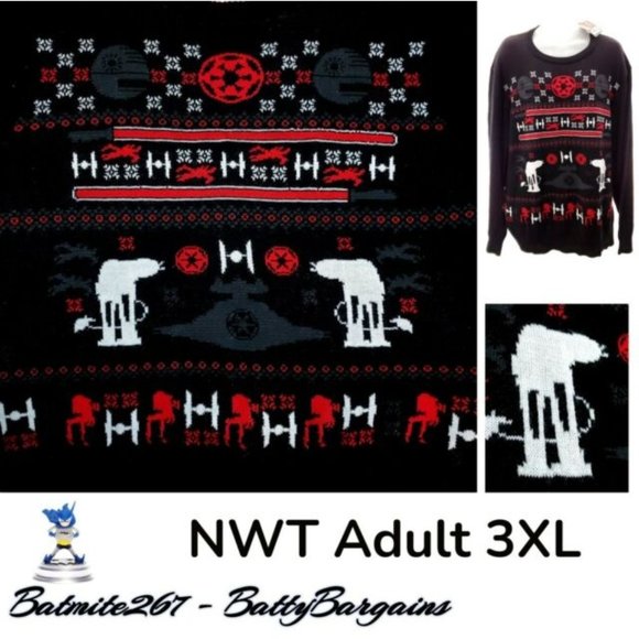 NWT Star Wars AT-AT Walker Tie Fighter Mens 3X Black Ugly Sweater Christmas Gift